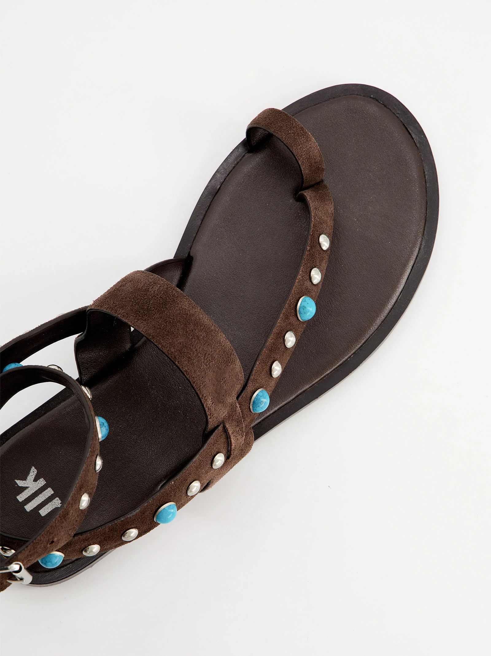 Sandalias planas de piel con remaches turquesa - Poman - Image 3